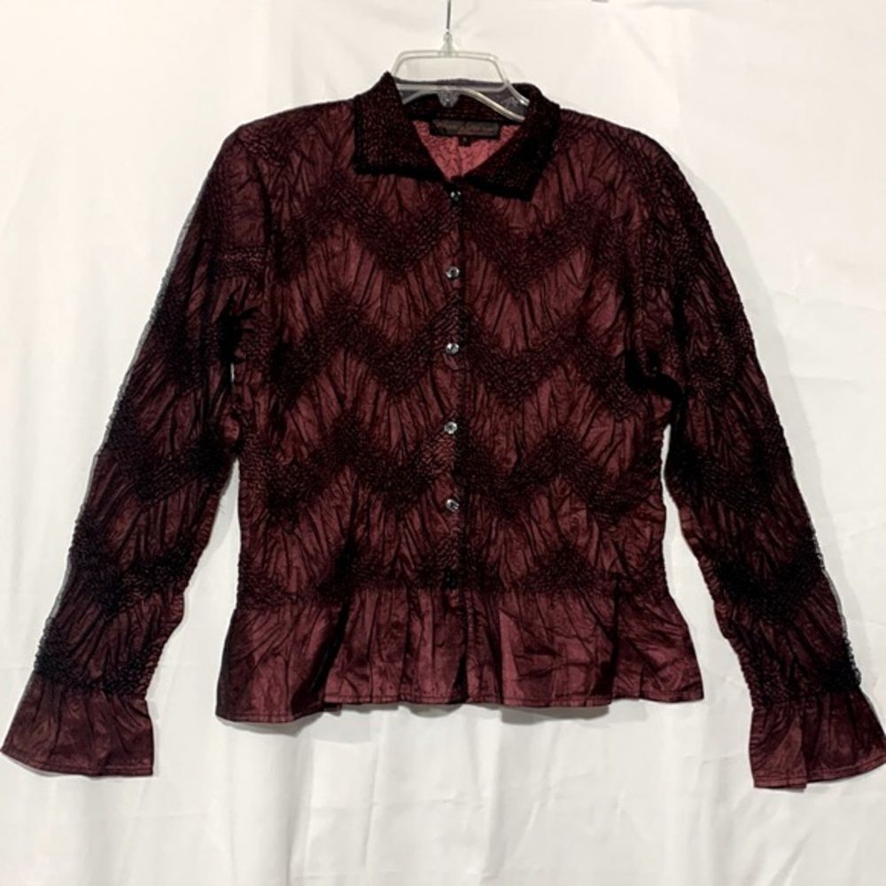 🟢3 for $20 PLEATS Collections button front top long sleeve peplum style sz S